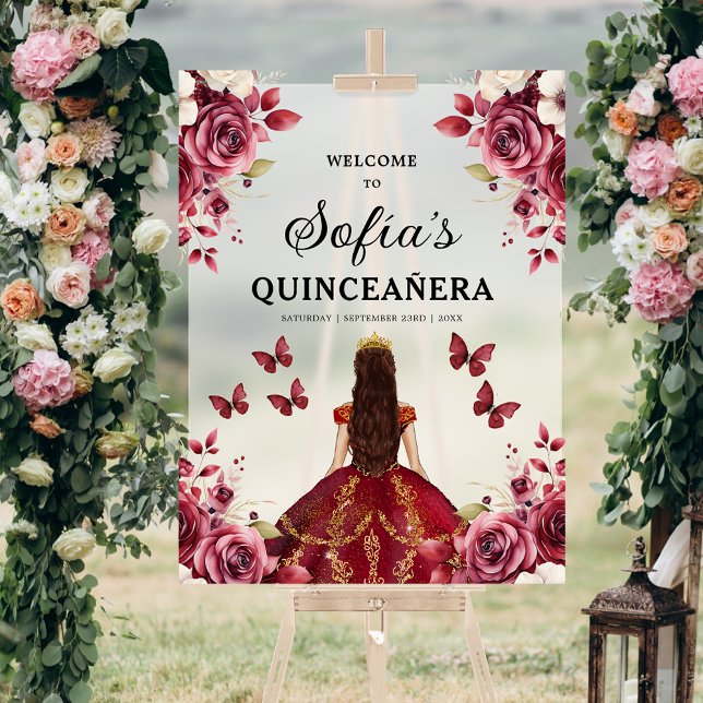 Panneau En Acrylique Burgundy Princess Quinceañera Bienvenue (Créateur téléchargé)