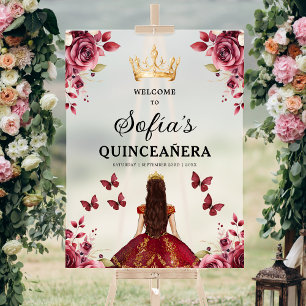 Panneau En Acrylique Burgundy Princess Quinceañera Bienvenue