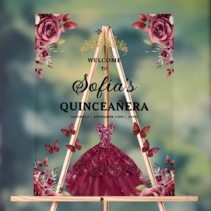 Panneau En Acrylique Burgundy Princess Quinceañera Bienvenue