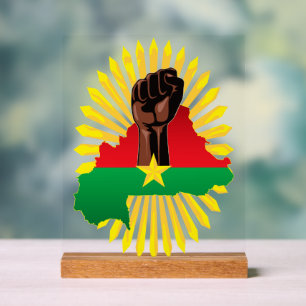 Panneau En Acrylique Burkina Faso Carte, drapeau et première révolution