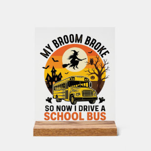 Panneau En Acrylique Bus Scolaire Sorcière Halloween Design Vintage Ens