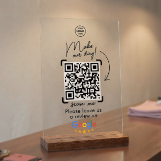 Panneau En Acrylique Business Google Social Review QR Code