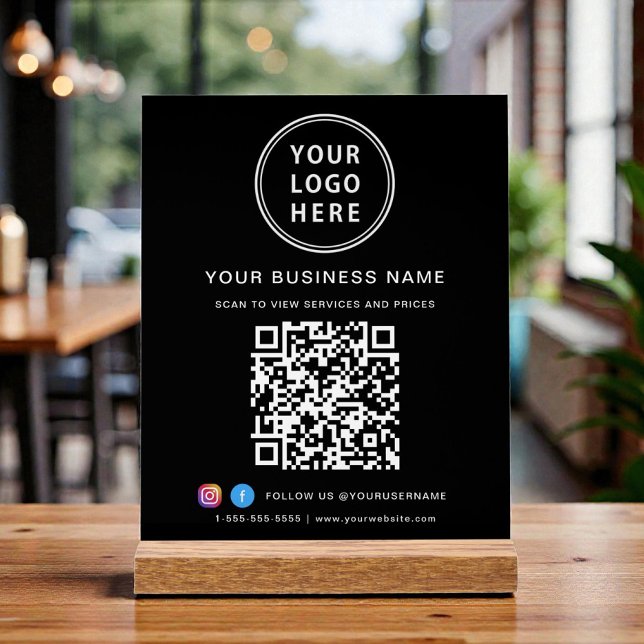 Panneau En Acrylique Business Logo QR Code Black (Business QR Code and Logo Black Acrylic Sign)