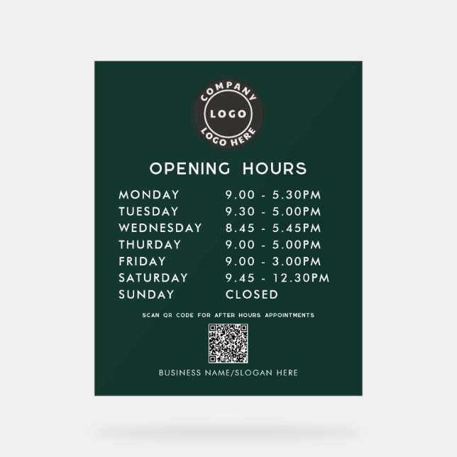 Panneau En Acrylique Business QR Code Logo Modern Opening Hours (Recto)