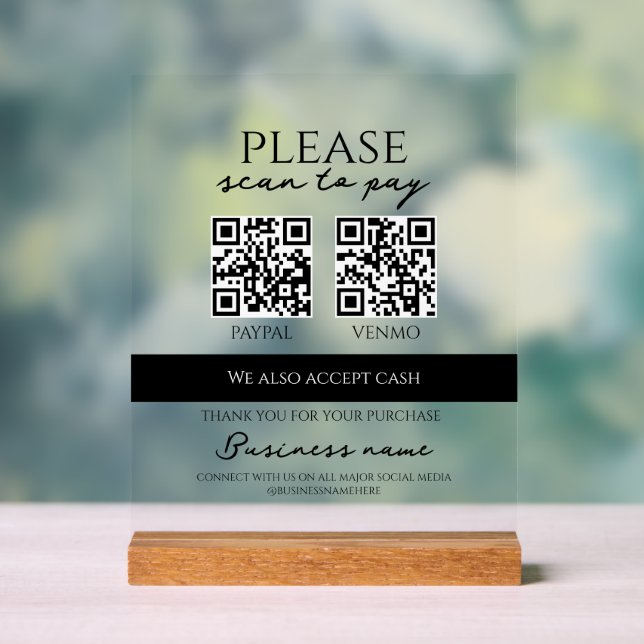 Panneau En Acrylique Business Scan to Pay Personalized QR Code (Neutre)