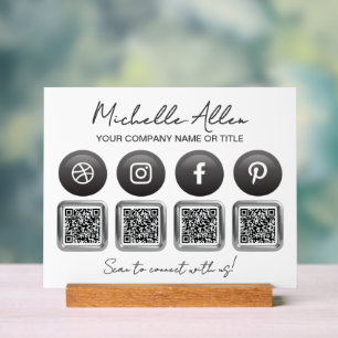 Panneau En Acrylique Business Social Media QR Codes Connexion acrylique