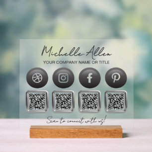 Panneau En Acrylique Business Social Media QR Codes Connexion acrylique