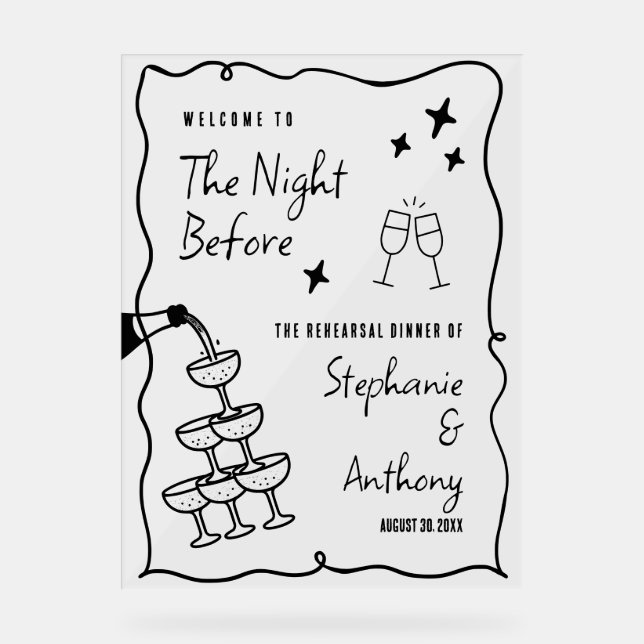 Panneau En Acrylique BW Whimsical Frame and Champagne La veille (Recto)