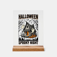 Cabine effrayante d'Halloween Art vintage de nuit