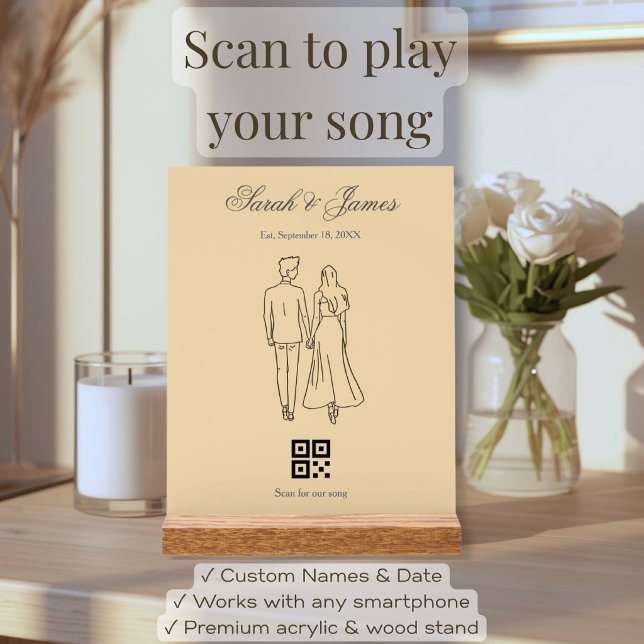 Panneau En Acrylique Cadeau d'anniversaire code QR de notre chanson min (Personalized QR code our song acrylic block, minimalist wedding anniversary gift for couples & home.)