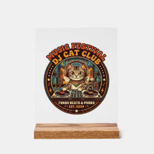 Panneau En Acrylique Cadeau de fête de musique DJ Chat Amateur de Chat