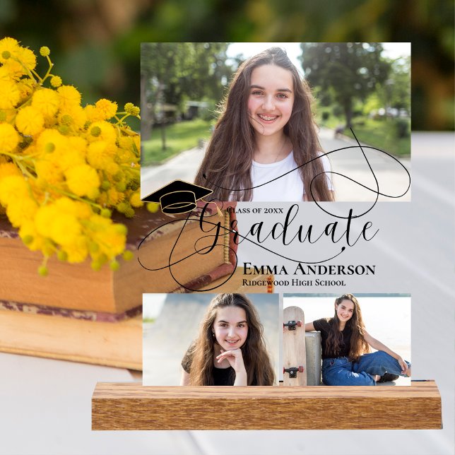 Panneau En Acrylique Cadeau de souvenir de script de photo de la promot (Class Of 2025 Multi Photo Graduate Announcement Acrylic Sign)