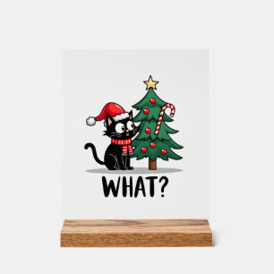 Panneau En Acrylique Cadeau drôle de chat noir renversant l'arbre de No