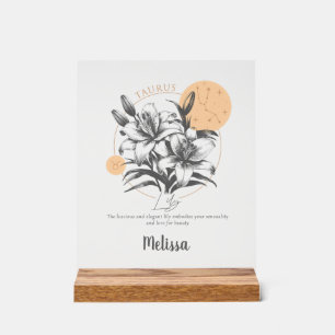 Panneau En Acrylique Cadeau Taurus personnalisé Fleur de naissance Zodi