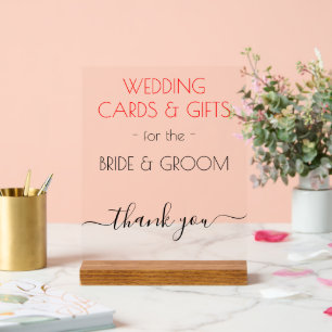 Panneau En Acrylique Cadeaux de mariage Typographie rouge noire Clair