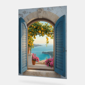 Panneau En Acrylique cadre de vue de fenêtre méditerranéenne - citron c