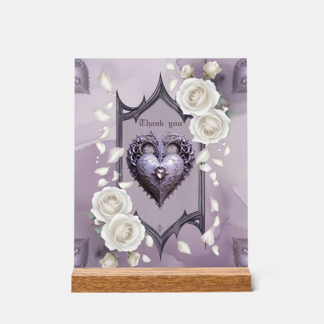 Panneau En Acrylique Cadre floral avec coeur et roses blanches (Recto)