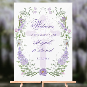 Panneau En Acrylique Cadre Floral Lilas Mariage Religieux de Bienvenue