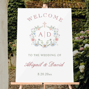 Panneau En Acrylique Cadre Floral Mariage religieux Monogrammes Bienven