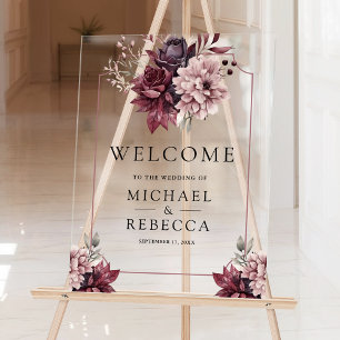 Panneau En Acrylique Cadre floral sombre et d'humeur pour mariage de bi