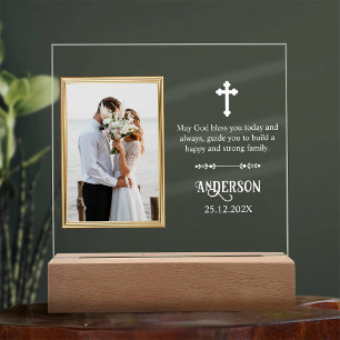 Panneau En Acrylique Cadre Mariage d'or Élégante typographie florale