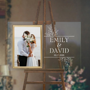Panneau En Acrylique Cadre Mariage d'or Élégante typographie florale