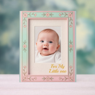 Panneau En Acrylique Cadre photo pastel floral rose menthe