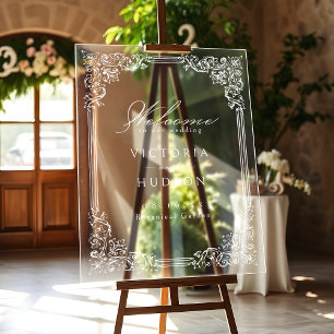 Panneau En Acrylique Cadre Vintage transparent Elégant Mariage Bienvenu