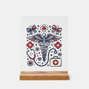 Panneau En Acrylique Caducée Médical Vintage Nurse Patriotique Vecteur