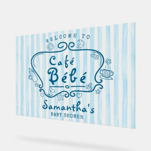 Panneau En Acrylique Café Bébé French Blue Boy Baby shower Bienvenue