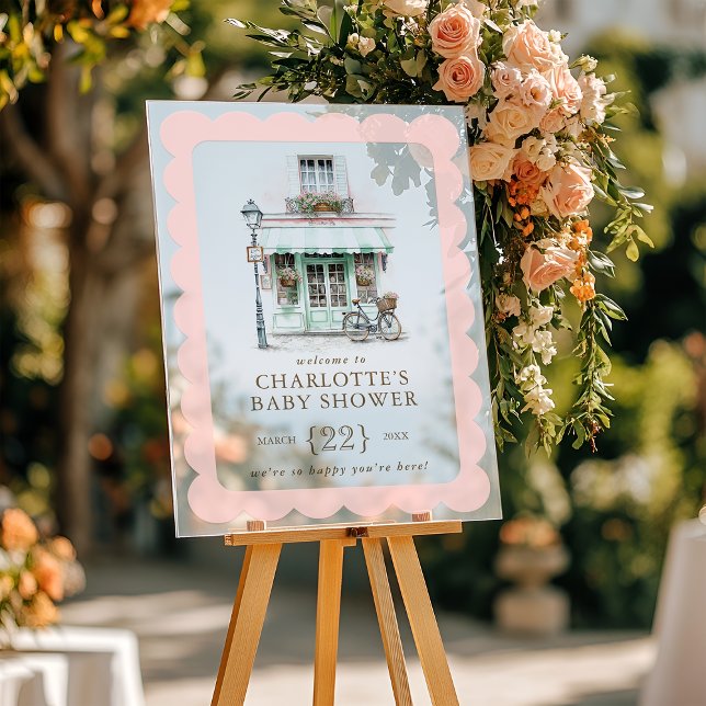 Panneau En Acrylique Café Bébé Paris Baby shower à thème Bienvenue (Café Bébé Paris Themed Baby Shower Welcome Acrylic Sign)