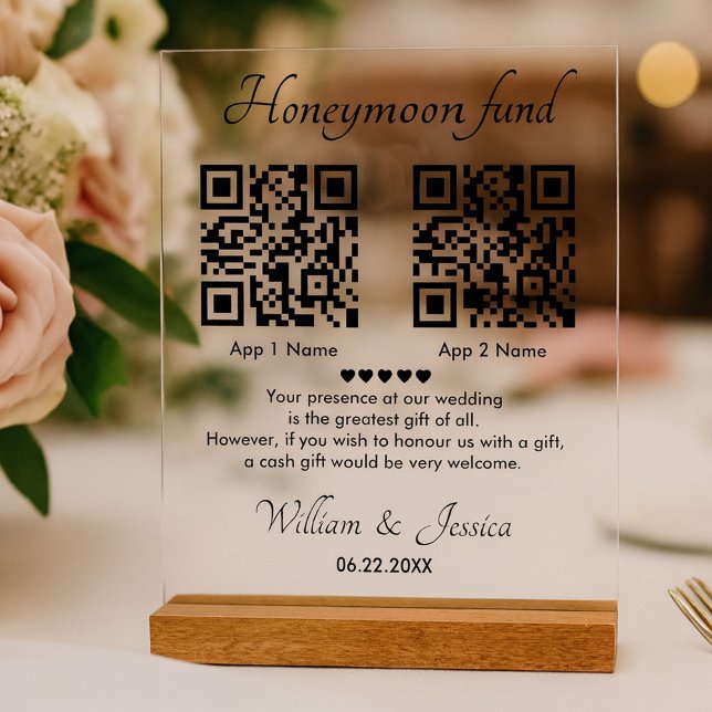 Panneau En Acrylique Caisse de Lune de Miel avec 2 Code QR (Créateur téléchargé)