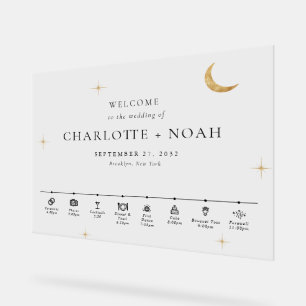Panneau En Acrylique Calendrier de Mariage Céleste Élégant Minimal Bien