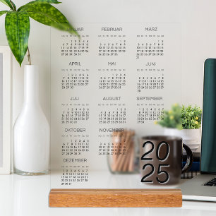 Panneau En Acrylique Calendrier Kalender Deutsch 2025 Année complète