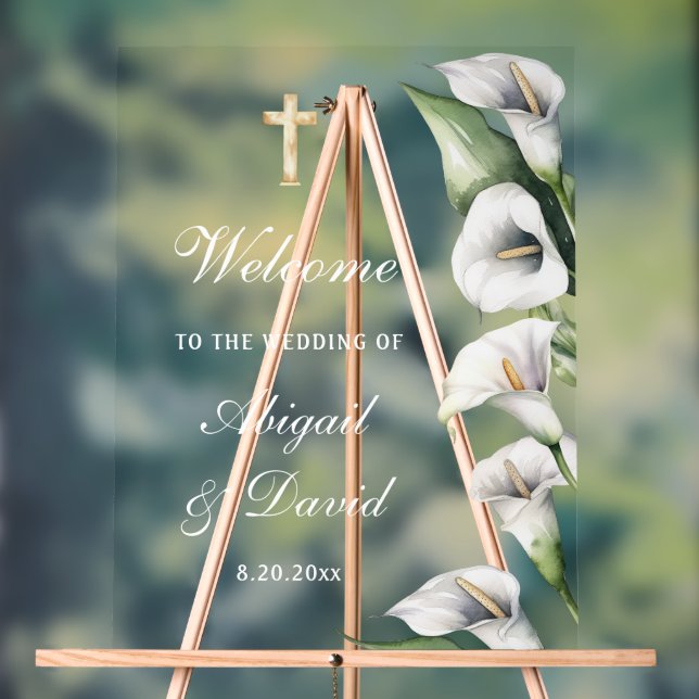 Panneau En Acrylique Calla Lilies Wedding Welcome (Neutre)