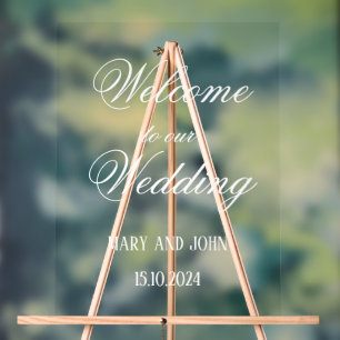 Panneau En Acrylique Calligraphie blanc Script simple mariage accueil