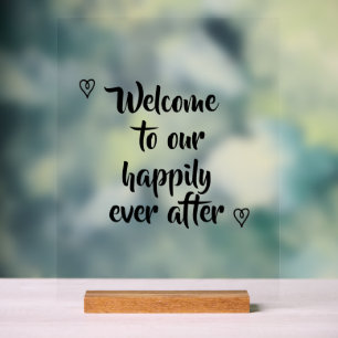 Panneau En Acrylique Calligraphie Élégante Bienvenue dans notre Mariage