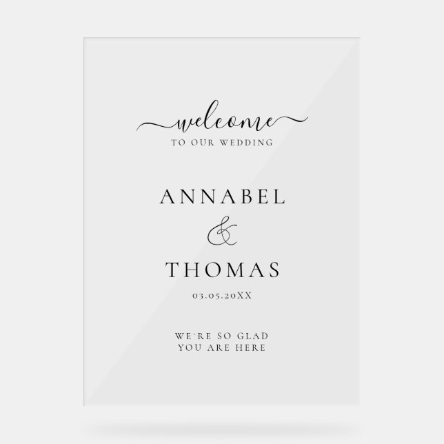 Panneau En Acrylique Calligraphie moderne simple Mariage "Bienvenue" (Recto)