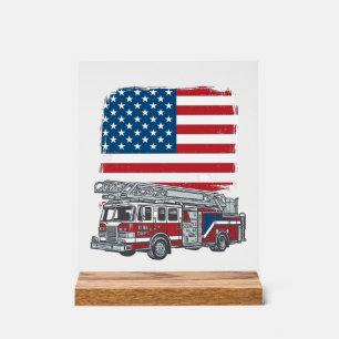 Panneau En Acrylique Camion de pompiers patriotique drapeau américain v