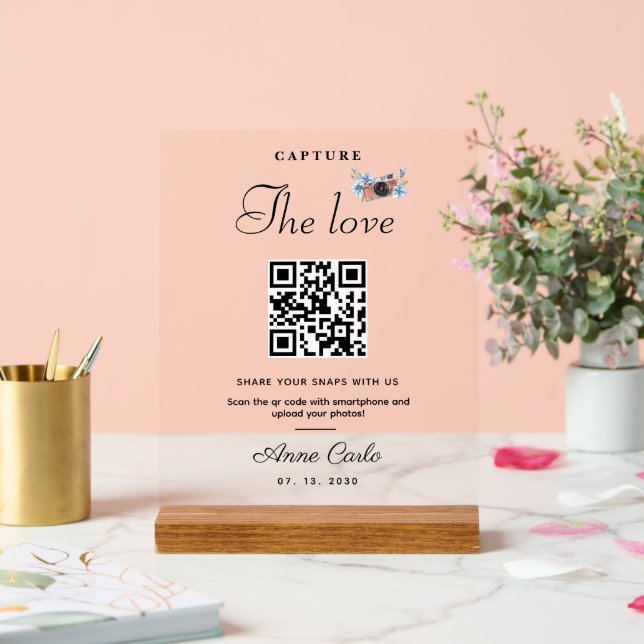 Panneau En Acrylique Capture de script simple Code QR d'amour (Mariage)