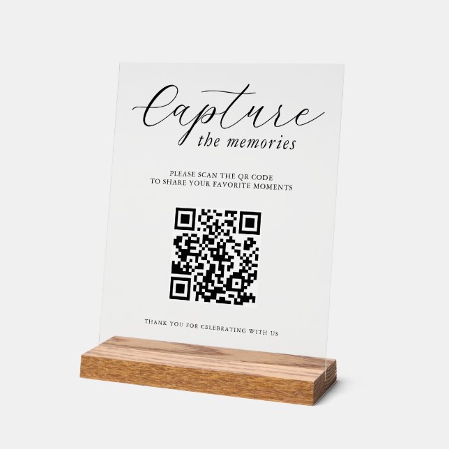 Panneau En Acrylique Capturez les souvenirs Code QR de photo de mariage (Angle)