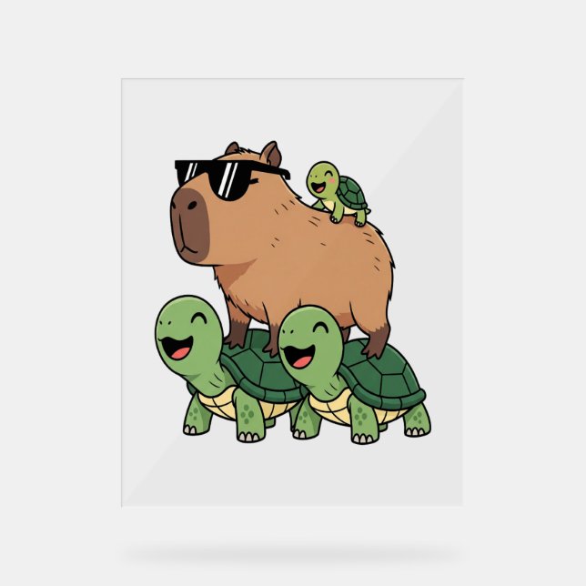 Panneau En Acrylique Caravane de tortue Capybara, Funny Capybara (Recto)