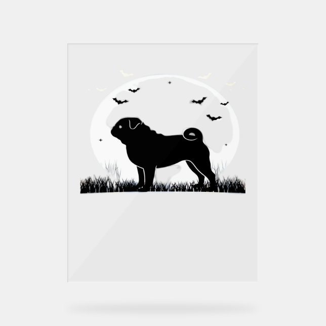Panneau En Acrylique Carlin Chien - Halloween Lune Silhouette Classique (Recto)