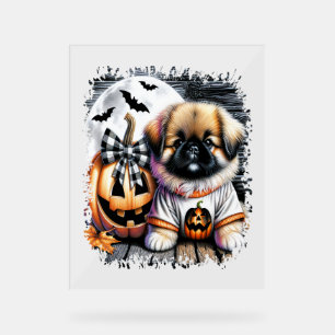Panneau En Acrylique Carré d'Halloween Chien Pekingese