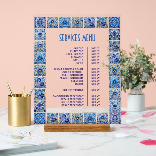 Panneau En Acrylique Carrelage Bleu Méditerranéen Menu des services de  (Mariage)