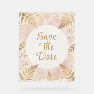 Panneau En Acrylique Carte d'annonce de date de mariage élégante en or