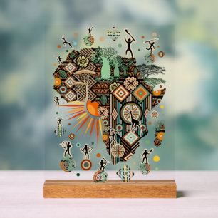 Panneau En Acrylique Carte de l'Afrique Motif d'éléments tribaux décora