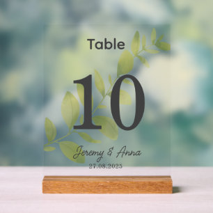 Panneau En Acrylique Carte de numéro de table Mariage floral aquarelle