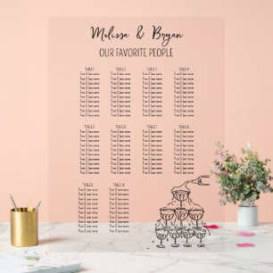 Panneau En Acrylique Carte de sièges Mariage Tour Champagne 18x24