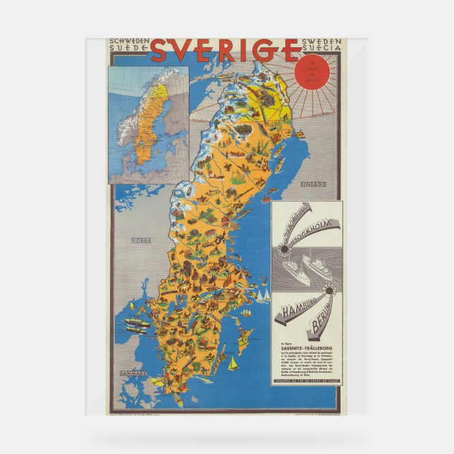 Panneau En Acrylique Carte de Suède (Recto)